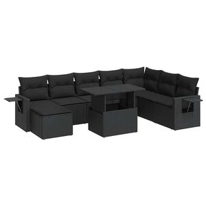 vidaXL 9 Piece Garden Sofa Set with Cushions Black Poly Rattan