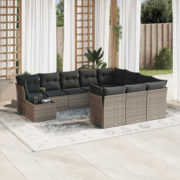 vidaXL 11 Piece Garden Sofa Set with Cushions Grey Poly Rattan
