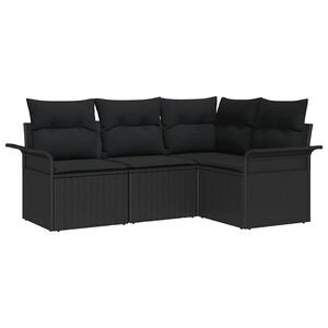 vidaXL Garden Sofa Set 4 pcs Black Poly Rattan