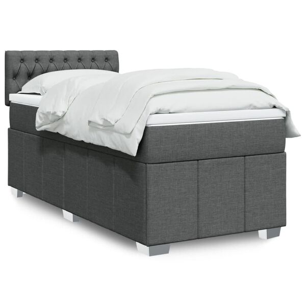 vidaXL Box Spring Bed with Mattress Dark Grey King Single Fabric