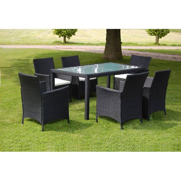 vidaXL 7 Piece Outdoor Dining Set with Cushions Poly Rattan Black