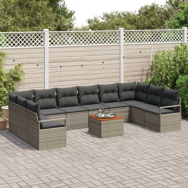 vidaXL Garden Sofa Set with Storage 11 pcs Grey Poly Rattan