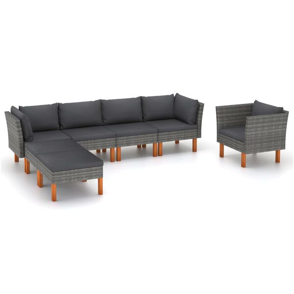 vidaXL 7 Piece Garden Lounge Set Poly Rattan and Eucalyptus Wood Grey