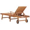 vidaXL Sun Lounger with Grey Check Pattern Cushion Solid Teak Wood