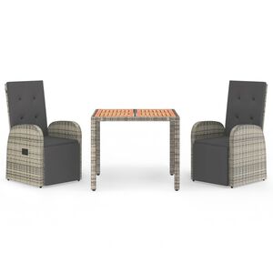 vidaXL 3 Piece Garden Dining Set with Cushions Grey Poly Rattan