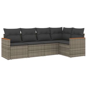 vidaXL 5 Piece Garden Sofa Set with Cushions Grey Poly Rattan