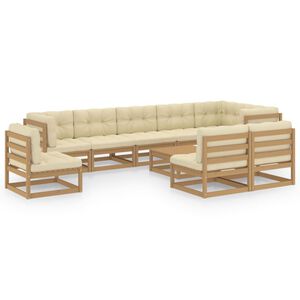vidaXL 10 Piece Garden Lounge Set with Cushions Solid Pinewood