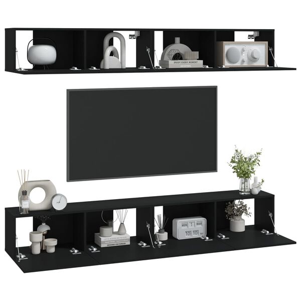 vidaXL Wall TV Cabinets 4 pcs Black 100x30x30 cm