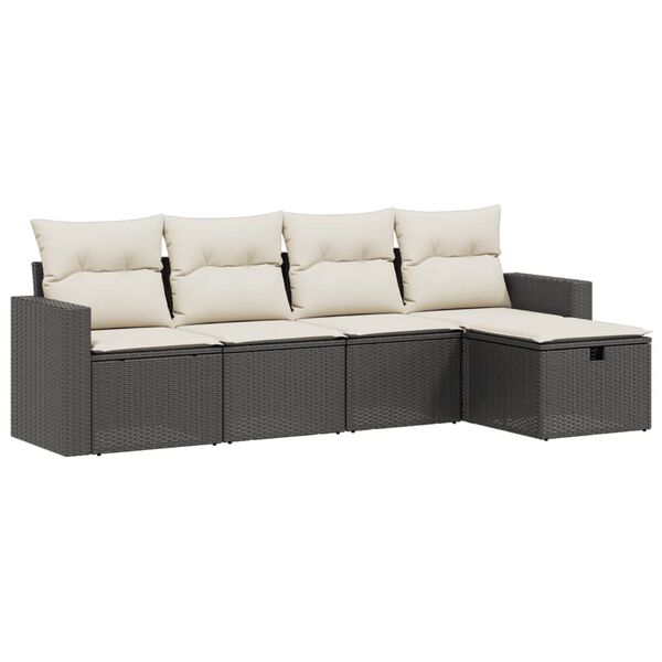 vidaXL 5 Piece Garden Sofa Set with Cushions Black Poly Rattan