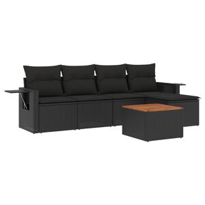 vidaXL 6 Piece Garden Sofa Set with Cushions Black Poly Rattan