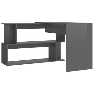 vidaXL Corner Desk High Gloss Grey 200x50x76 cm Chipboard
