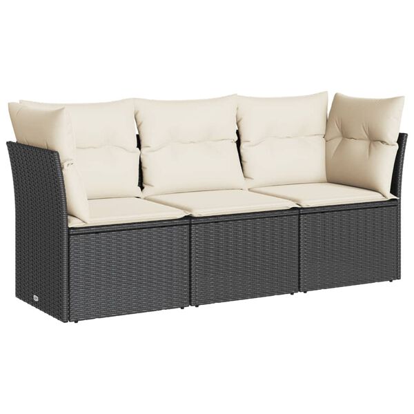 vidaXL 3 Piece Garden Sofa Set with Cushions Black Poly Rattan
