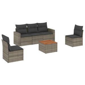 vidaXL 6 Piece Garden Sofa Set with Cushions Grey Poly Rattan