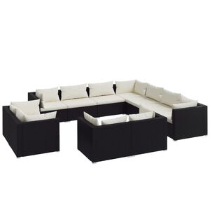 vidaXL 11 Piece Garden Lounge Set with Cushions Black Poly Rattan