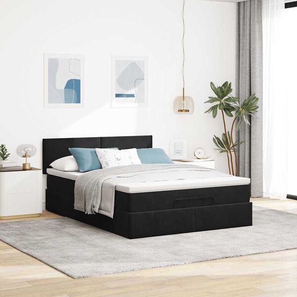 vidaXL Ottoman Bed with Mattress & LEDs Black Double Velvet