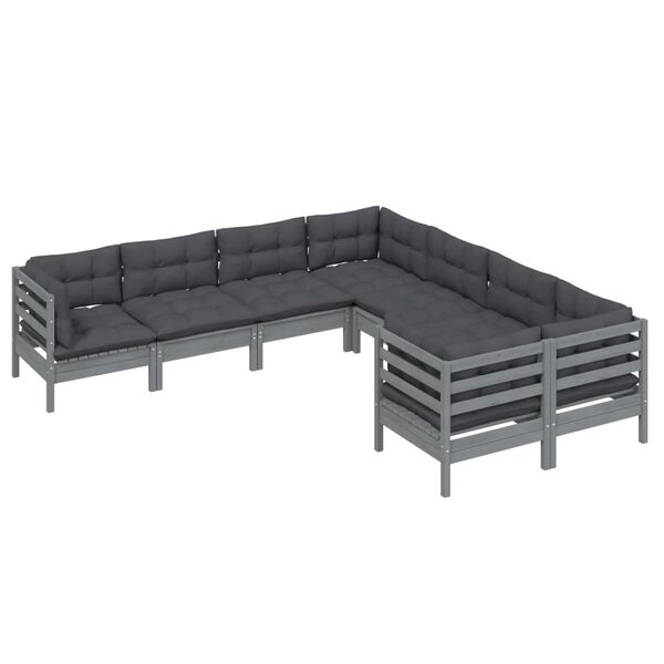 vidaXL 8 Piece Garden Lounge Set with Cushions Grey Solid Pinewood