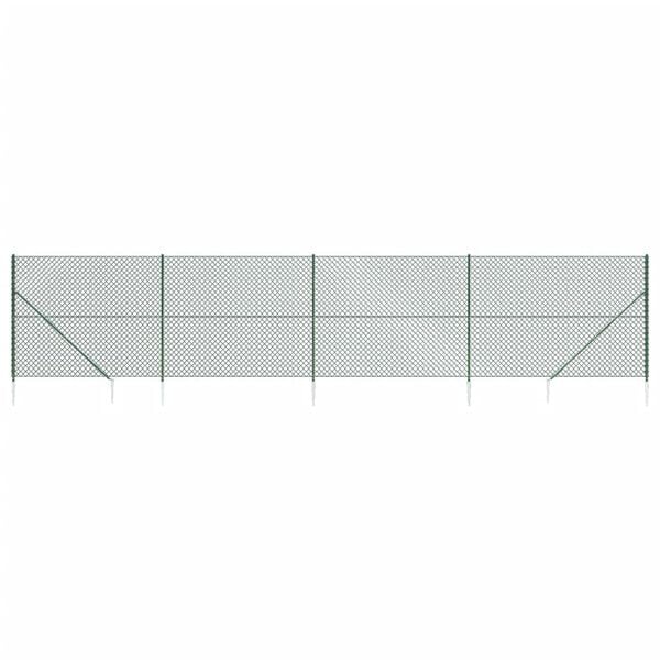 vidaXL Chain Link Fence with Spike Anchors Green 1.6x10 m