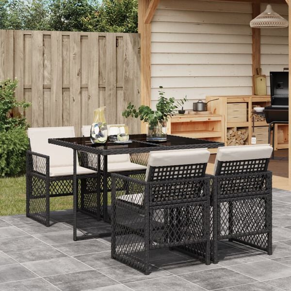 vidaXL 5 Piece Garden Dining Set with Cushions Light Grey Poly Rattan