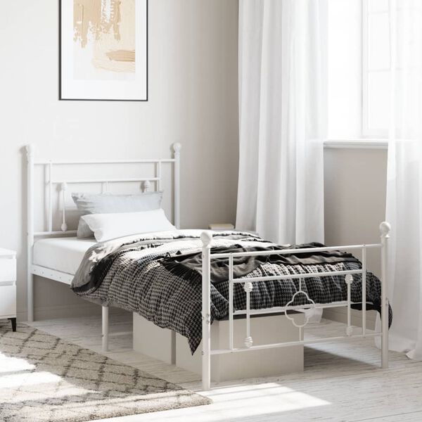 vidaXL Metal Bed Frame without Mattress with Footboard White 90x190cm