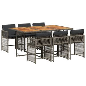 vidaXL 7 Piece Garden Dining Set with Cushions Grey Poly Rattan