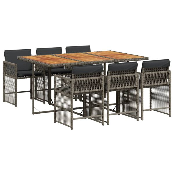 vidaXL 7 Piece Garden Dining Set with Cushions Grey Poly Rattan