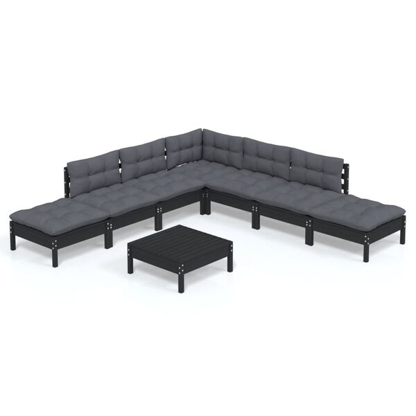 vidaXL 8 Piece Garden Lounge Set with Cushions Black Pinewood