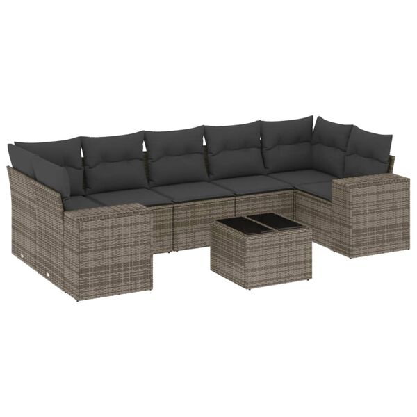 vidaXL 8 Piece Garden Sofa Set with Cushions Grey Poly Rattan
