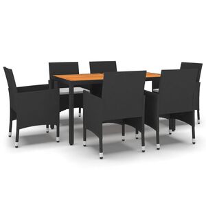 vidaXL 7 Piece Garden Dining Set Poly Rattan Black