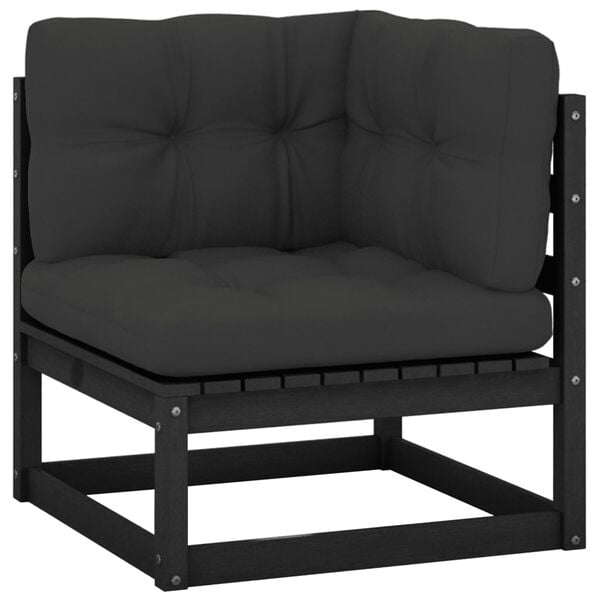 vidaXL Garden Corner Sofa with Anthracite Cushions Solid Pinewood