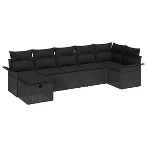 vidaXL Garden Sofa Set 7 pcs Black Poly Rattan