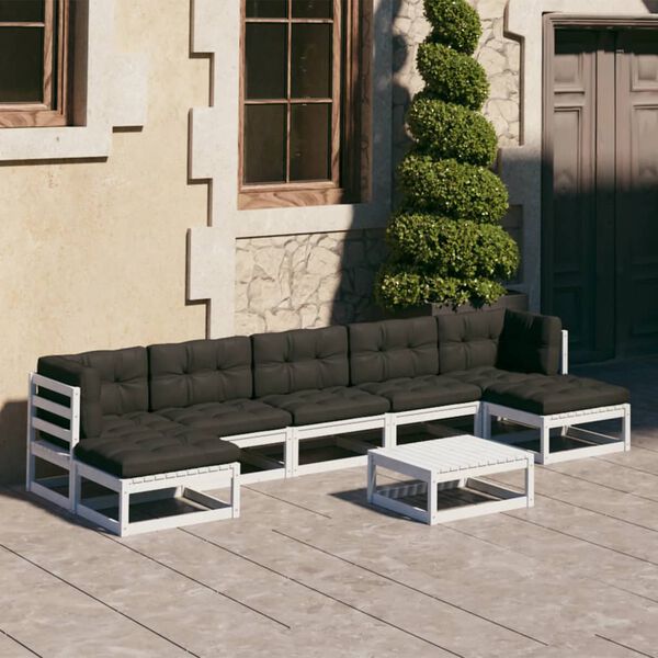 vidaXL 8 Piece Garden Lounge Set with Cushions White Solid Pinewood