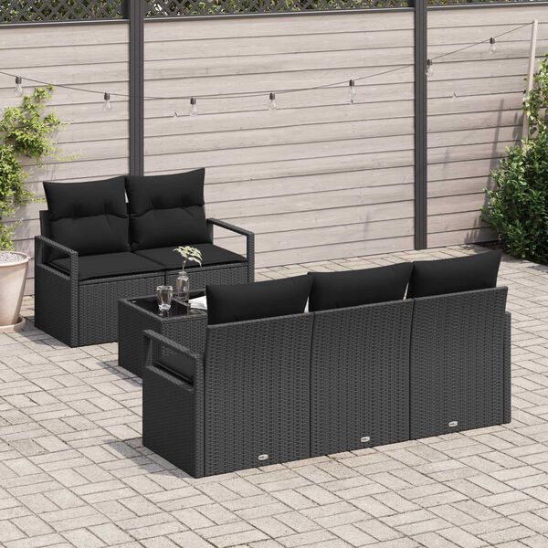 vidaXL Garden Sofa Set with Cushion 6 pcs Black Poly Rattan