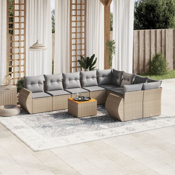 vidaXL 10 Piece Garden Sofa Set with Cushions Beige Poly Rattan