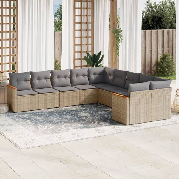 vidaXL 10 Piece Garden Sofa Set with Cushions Mix Beige Poly Rattan