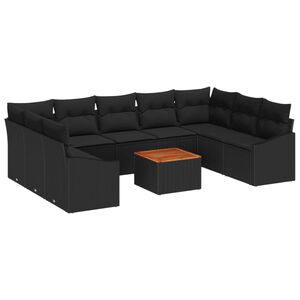 vidaXL Garden Sofa Set with Storage 10 pcs Black Poly Rattan
