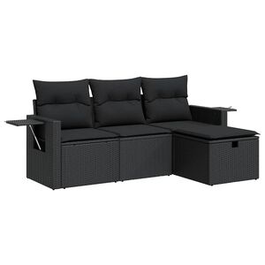 vidaXL 4 Piece Garden Sofa Set with Cushions Black Poly Rattan