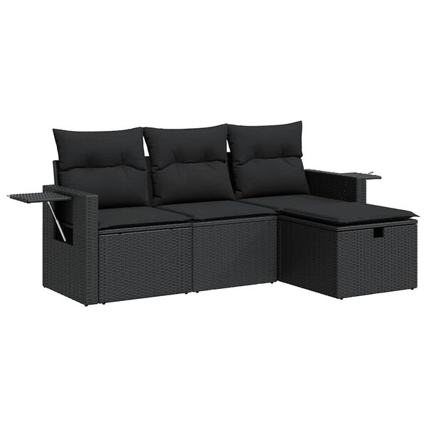 vidaXL 4 Piece Garden Sofa Set with Cushions Black Poly Rattan