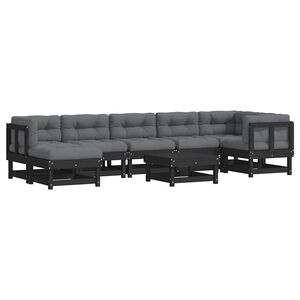 vidaXL 8 Piece Garden Lounge Set with Cushions Black Solid Wood