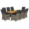 vidaXL 9 Piece Garden Bistro Set with Cushions Grey Poly Rattan