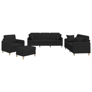 vidaXL 4 Piece Sofa Set with Pillows Black Fabric