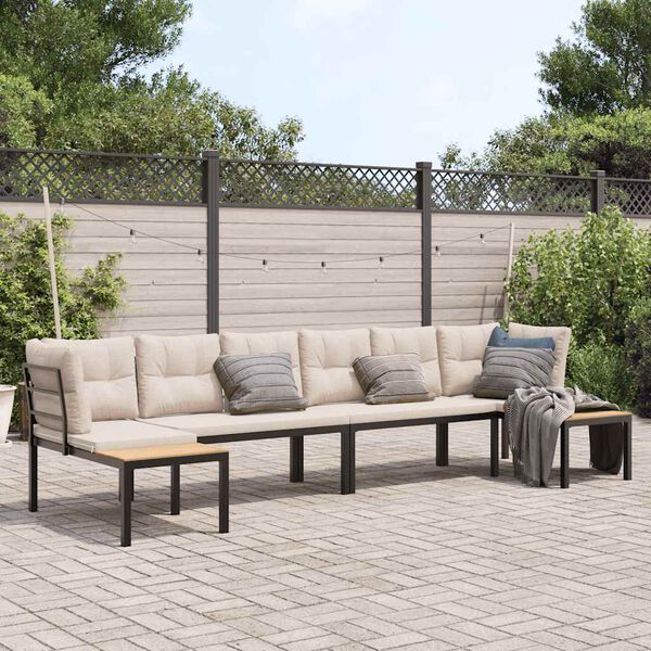 vidaXL 4 Piece Garden Sofa Set with Cushions Black Powder-coated Steel