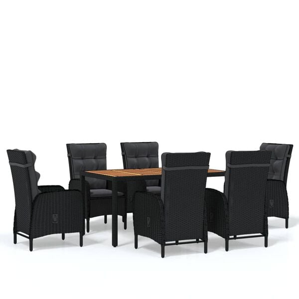 vidaXL 7 Piece Garden Dining Set Poly Rattan Black