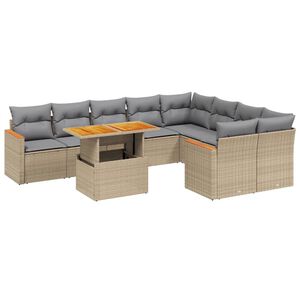 vidaXL 10 Piece Garden Sofa Set with Cushions Beige Poly Rattan