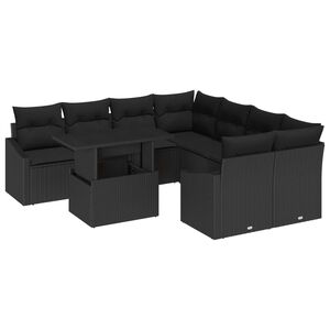 vidaXL Garden Sofa Set with Storage 9 pcs Black Poly rattan