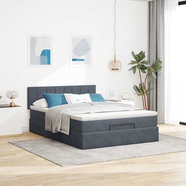 vidaXL Ottoman Bed with Mattress & LEDs Dark Grey Double Velvet