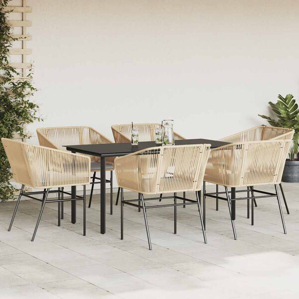 vidaXL 7 Piece Garden Dining Set with Cushions Brown Poly Rattan Glass