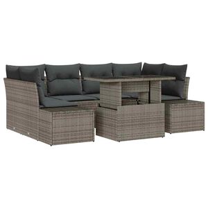 vidaXL Garden Sofa Set 7 pcs Grey Poly Rattan and Powder-Coated Steel