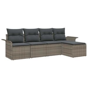 vidaXL Outdoor Sofa with Cushion 5 pcs Grey Poly Rattan