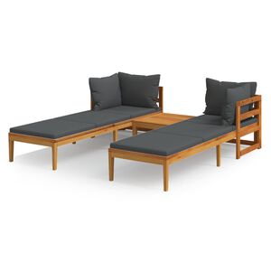 vidaXL 3 Piece Garden Lounge Set with Dark Grey Cushions Acacia Wood