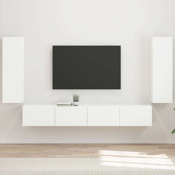 vidaXL TV Wall Cabinet Set Wall-mounted 4 pcs White Engineered Wood
